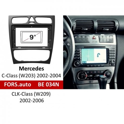 Перехідна рамка FORS.auto BE 034N для Mercedes Benz C-Class (W203) 2002-2004/CLK-Class (W209) (9 inch, black) 2002-2006