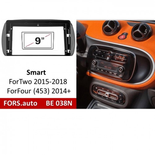 Перехідна рамка FORS.auto BE 038N для Smart ForTwo/ForFour (9 inch, UV black) 2015-2018