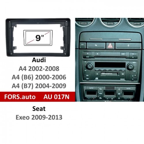 Перехідна рамка FORS.auto AU 017N для Audi A4 (9 inch, black) 2002-2008