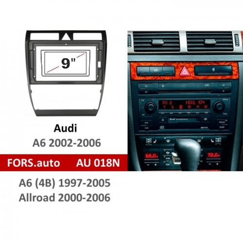 Перехідна рамка FORS.auto AU 018N для Audi A6 (9 inch, black) 2002-2006