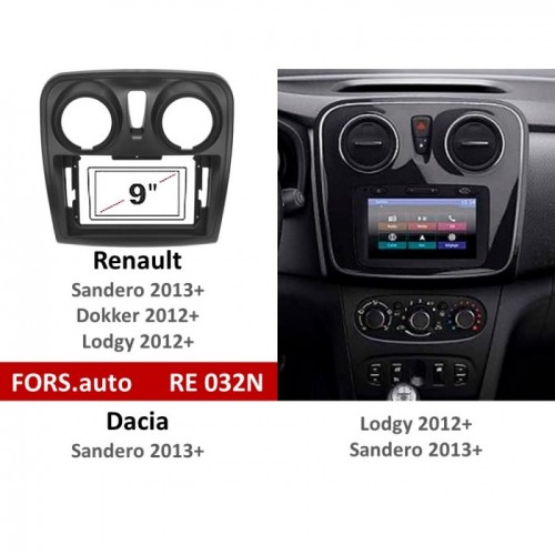 Перехідна рамка FORS.auto RE 032N для Renault/Dacia Sandero (9 inch, RHD, black) 2013+