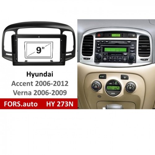Перехідна рамка FORS.auto HY 273N для Hyundai Accent (9 inch, black) 2006-2012