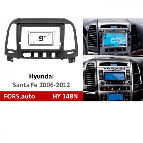 Перехідна рамка FORS.auto HY 148N для Hyundai Santa Fe (9 inch, LHD, black) 2006-2012