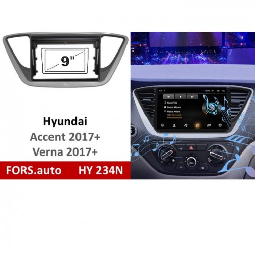 Перехідна рамка FORS.auto HY 234N для Hyundai Accent/Verna (9 inch, black+grey ) 2017+