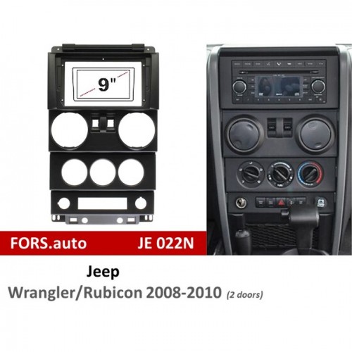 Перехідна рамка FORS.auto JE 022N для Jeep Wrangler/Rubicon (9 inch, 2 doors, black) 2008-2010