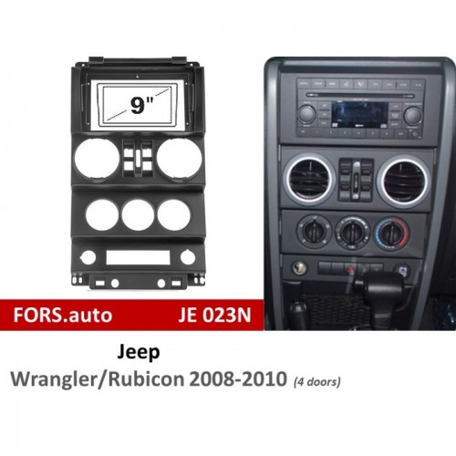 Перехідна рамка FORS.auto JE 023N для Jeep Wrangler/Rubicon (9 inch, 4 doors, black) 2008-2010
